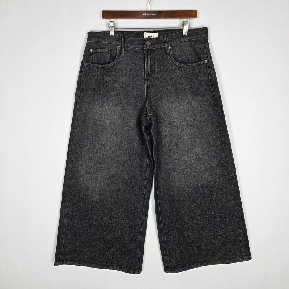 BDG Urban Outfitters 31 Joey Mid Rise Wide Leg Jeans Cropped Black Wash Slouchy